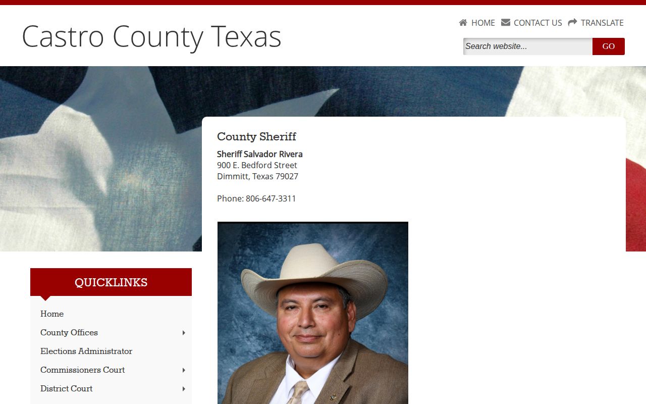Castro County Jail release records and Sheriff contact page