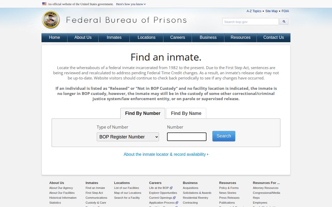 Federal BOP released inmate search for a Castro County custody path