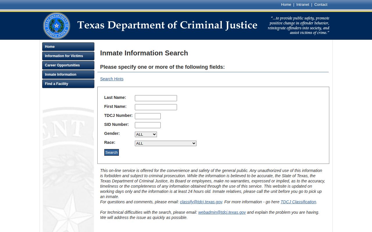 TDCJ Castro County offender search and projected release fields